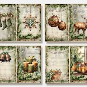 Rustic Christmas Junk Journal Kit, Merry Christmas Junk Journal Pages, Santa Scene Junk Journal Printable Paper, Digital Collage Sheet image 3