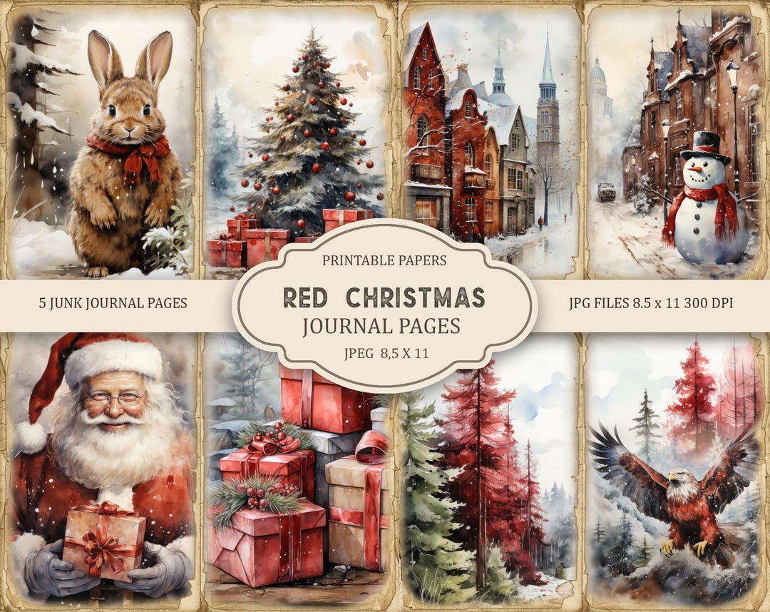 Rustic Red Christmas Junk Journal Pages, Ephemera, Scrapbook Printable ...