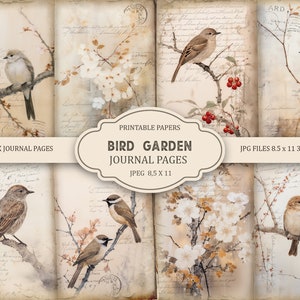 Bird Garden Junk Journal Pages, Bird Ephemera, Scrapbook printable, Printable Paper, Digital Collage, Spring Pages, Digital Collage