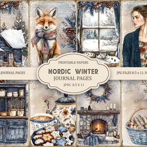 Páginas imprimíveis do diário de lixo de Natal nórdico de inverno, kit de diário de lixo, álbum de recortes, papel para impressão, colagem digital, download instantâneo
