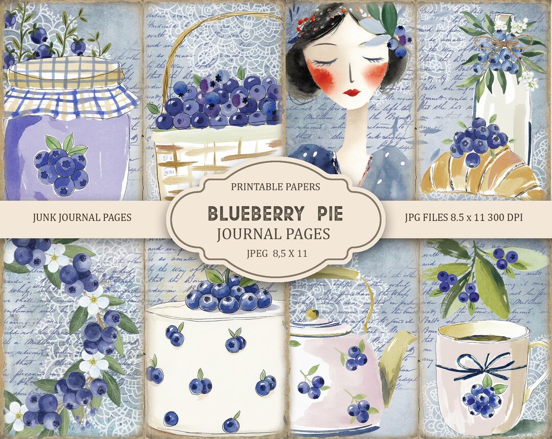 Whimsical Blueberry Pie Junk Journal Kit: Printable Collage Sheets (JPG ...
