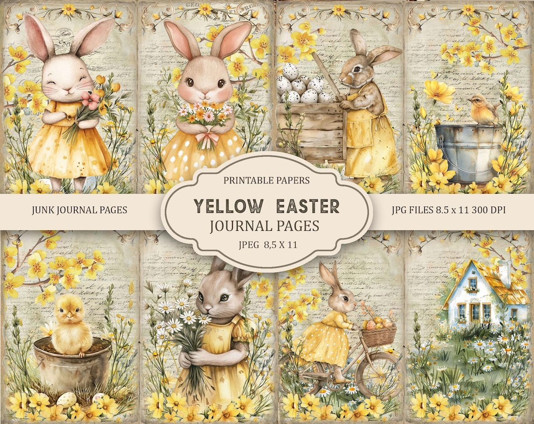 Yellow Easter Pages Junk Journal Kit: Printable Scrapbook Pages ...