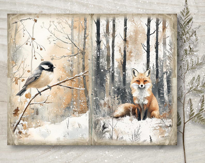 Forest Christmas Junk Journal Kit: Printable Scrapbook Pages (PDF ...