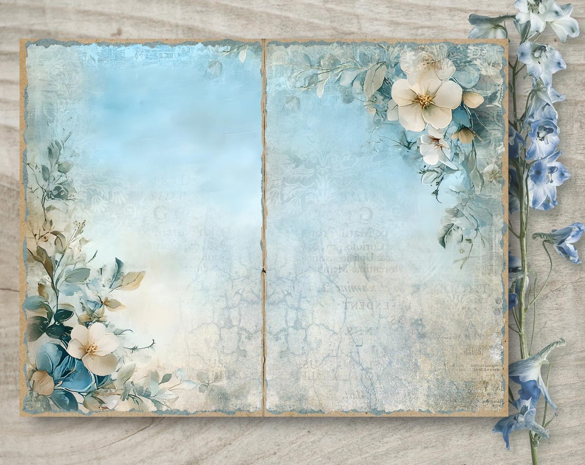 Blue Shabby Chic Junk Journal Kit: Printable Scrapbook Pages JPG, Part ...