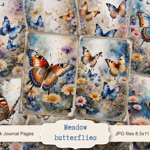 Wiese Schmetterlinge Junk Journal Seiten, Frühling Ephemera, Scrapbook druckbare, bedruckbares Papier, Digitale Collage, Frühling Seiten, Digitale Collage