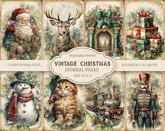 Vintage Christmas 1 Junk Journal Printable Pages, Junk Journal Kit, Scrapbook printable, Printable Paper, Digital Collage, Instant Download