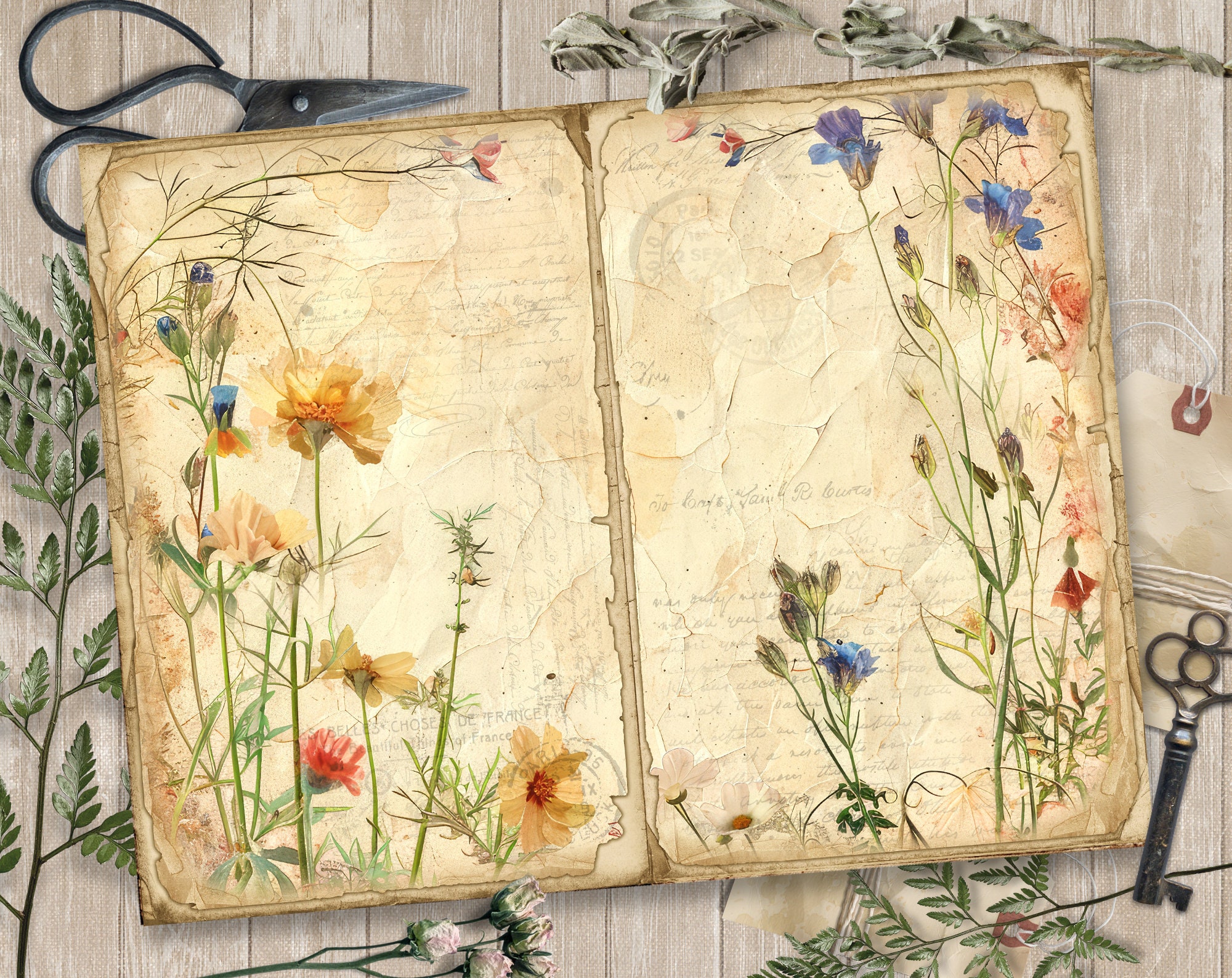 Vintage Floral Junk Journal Pages, Spring Ephemera, Scrapbook Printable ...