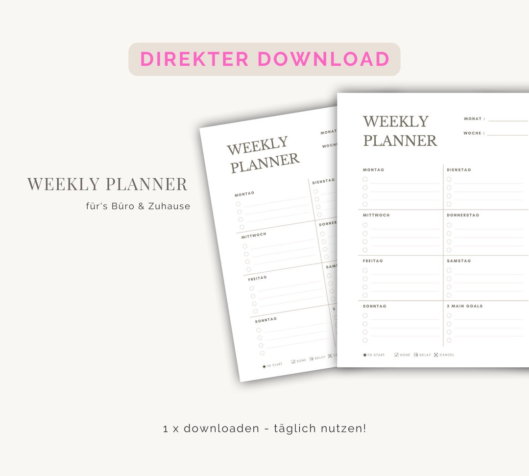 Instant Download Weekly Planner Printable & Digital - Etsy