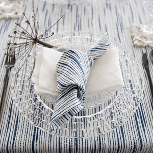 Cloth napkins striped white blue cotton table linens dinner napkins personalized fabric napkins