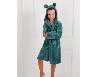 Hooded Bathrobe with Ears for Kids Premium Bamboo Terry Cloth Cozy, Playful children robe