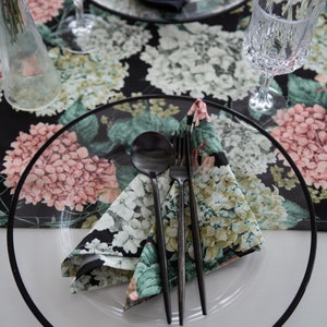 Linen napkins Floralblack cloth personalized wedding organic modern designer custom