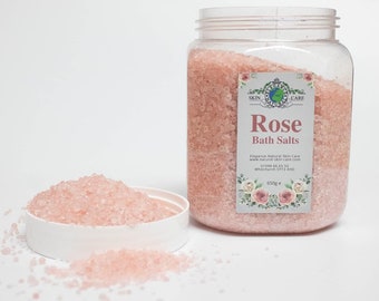 Rose Bath Salts 650g Elegance Natural Skin Care Relaxing Stress Relief Calming Bath Anti Stress Bathing salt Rose Scented Made in the UK