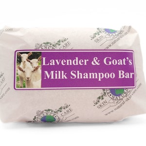 Champú en barra de lavanda y leche de cabra (100 g) de Elegance Natural Skin Care para eccemas, psoriasis, dermatitis, cuero cabelludo sensible y seco, cabello ecológico.