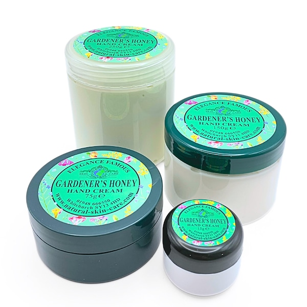 Crema de manos Famous Gardeners, cuidado natural y elegante de la piel para jardineros, regalo para jardineros, crema de manos nutritiva con miel, hecha en el Reino Unido.