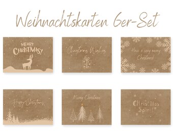 Weihnachtskarten 6er Set | Kraftpapier Weihnachtskarten