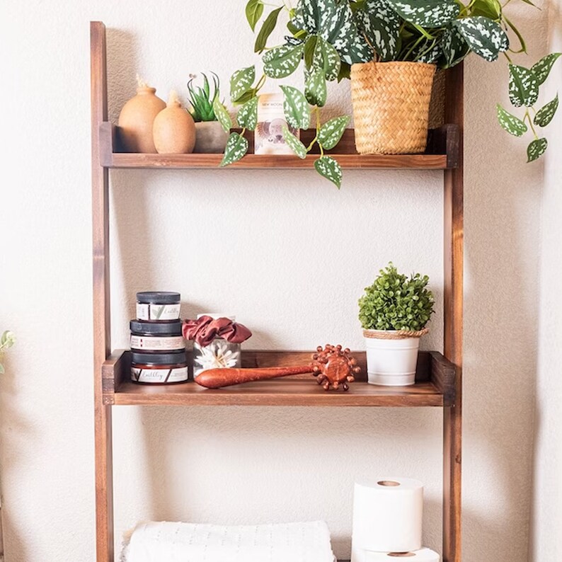 Farmhouse Bathroom Storage Over the Toilet Ladder Shelf Etsy
