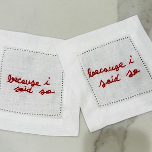 Celebratory cocktail napkin set, linen napkin, embroidered cocktail napkins, cheers cocktail napkins, unique cocktail napkins image 1