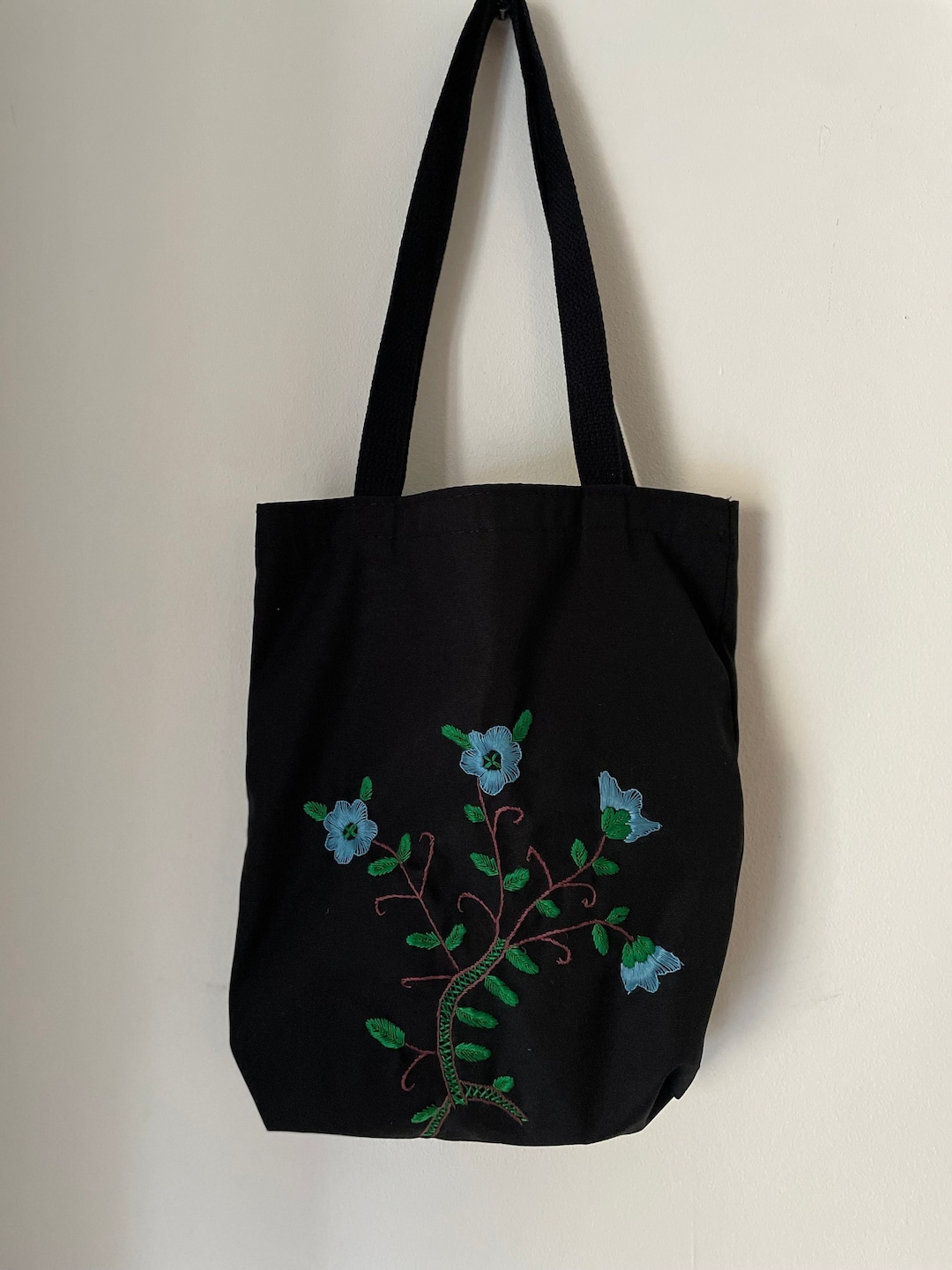 Hand Embroidered Black Floral Tote, Floral Design Shoulder Bag ...
