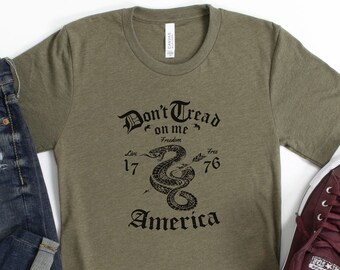July 4th Shirt, Vintage Patriotic Tee, Don't Tread On Me Gadsden Flag, Independence Day T-shirt, Distressed Design