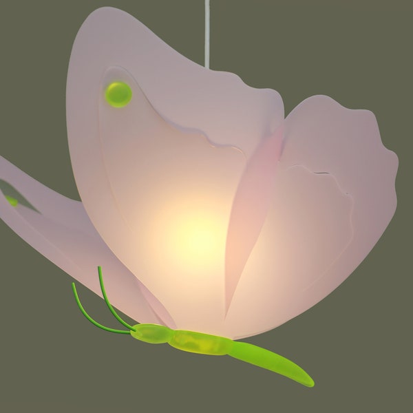 Lampe suspension enfant PAPILLON ANIS et ROSE