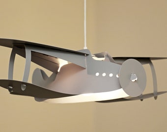 Lampe suspension enfant AVION GRIS