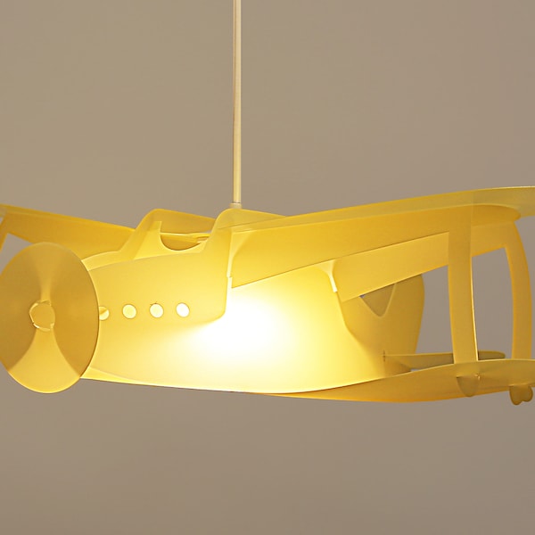 Lampe suspension enfant AVION JAUNE TROPIQUE