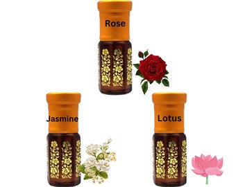 Rose, Jasmine and Lotus combo attar set of 3 Luxury attar fox unisex