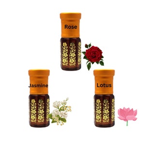 Rose, Jasmine and Lotus combo attar set of 3 Luxury attar fox unisex