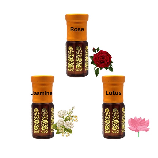 Rose, Jasmijn en Lotus combo attar set van 3 Luxe attar vos unisex
