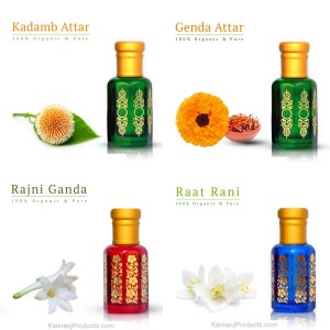 Paquete combinado de 4 piezas de Attar floral • Combinación de aceites perfumados de primera calidad • Larga duración • Sin alcohol