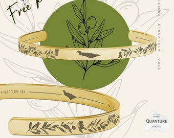 Olive Branch fully engraved Cuff Bracelet, Palestine Symbol of Resilience & Justice, Stainless Steel 18k Gold plated jewelry