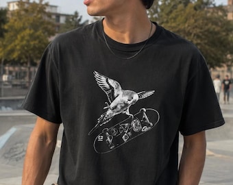 Retro Skateboarding Budgie T-Shirt, Vintage Parakeet Skater Graphic Tee, Funny Streetwear Bird Lover Shirt