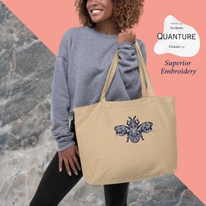 Bee embroidery Large organic tote bag