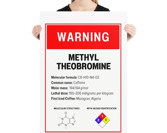 Poster del cartello di avvertimento della caffeina, regalo per gli amanti del caffè