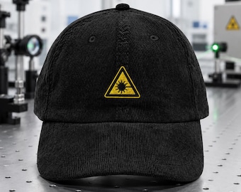 Laser Warning Corduroy Cap, Vintage Embroidered Science Dad Hat, Physics Lab Gift, Laser Tech Hat, Optics Engineer Cap
