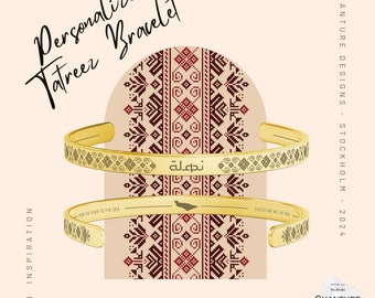 Personalized Palestinian Embroidery Bracelet, Tatreez Pattern, Personal Name jewelry