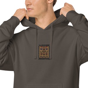 Superior Berber embroidery pigment-dyed hoodie, Kabyle, Amazigh, Carpet inspired