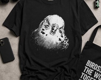 Funny Screaming Budgie Shirt, Vintage Parakeet Graphic Tee, Comfort Colors Bird Lover T-Shirt, Gen Z Pet Bird Meme Tee