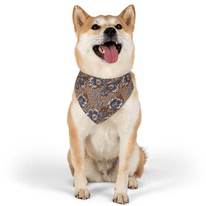 Pet Bandana Collar, Blue and Brown Floral - Dog Accessories, Pet Neck Scarf, Puppy Bib, Cat Scarf, Animal Collar Bandana - Gift for Pet