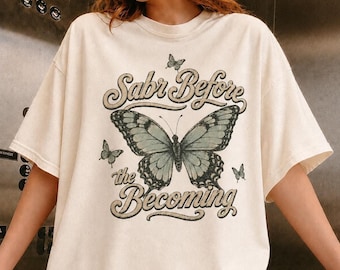 Sabr Before the Becoming Butterfly Shirt, Vintage Y2K Graphic Tee, Women’s Heavyweight Garment Dye Tee, Inspirational Gift