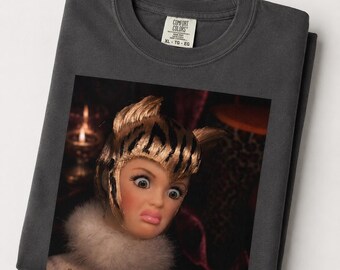 Funny Surprised Doll T-Shirt, Dark Romance Glam Doll Graphic Tee, Vintage Dollcore Shirt, Creepy Cute Coquette Gift