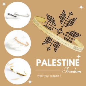 Palestine embroidery charm cuff bracelet, 18k