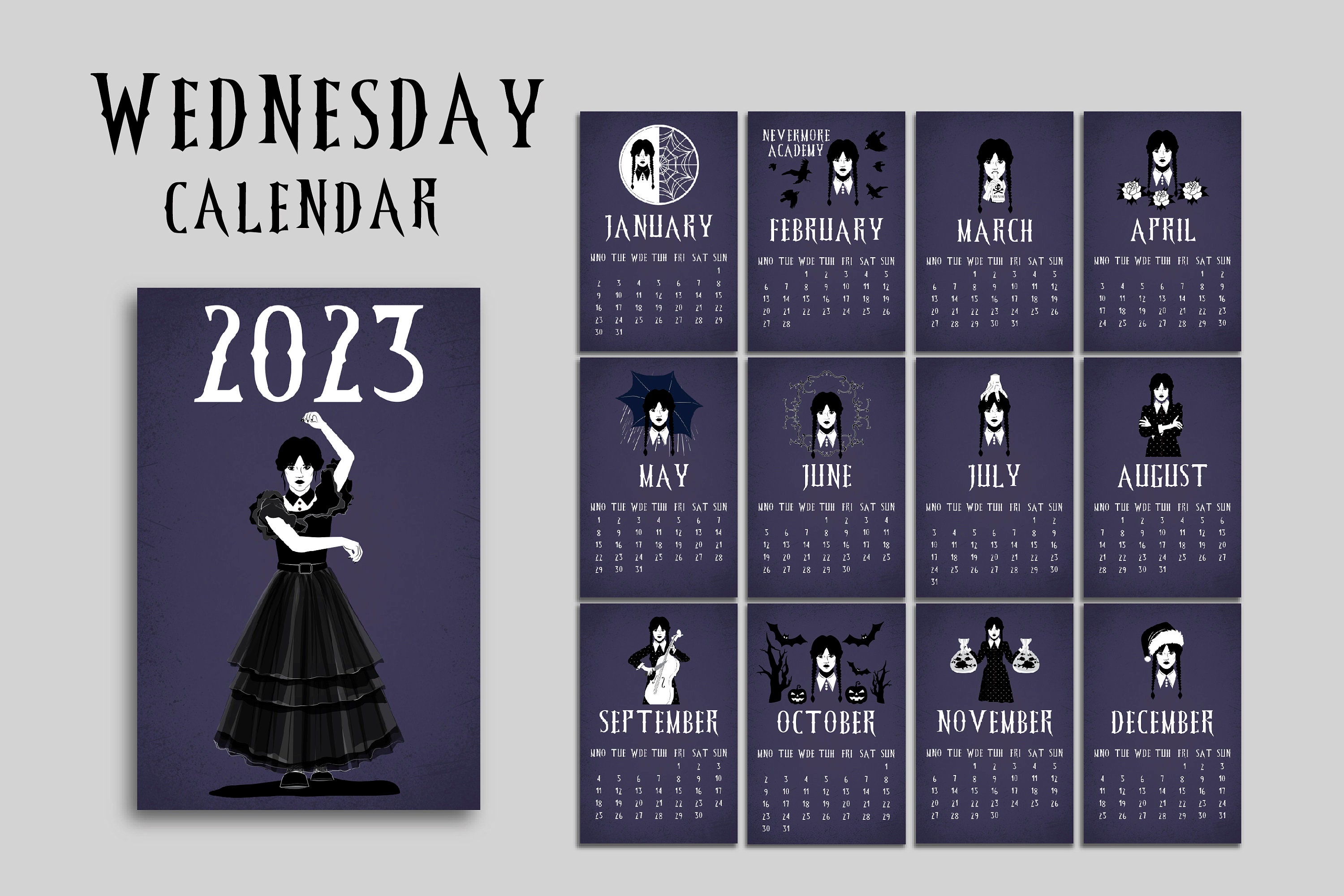 Wednesday Calendar Wednesday Addams Calendar Addams Family Etsy
