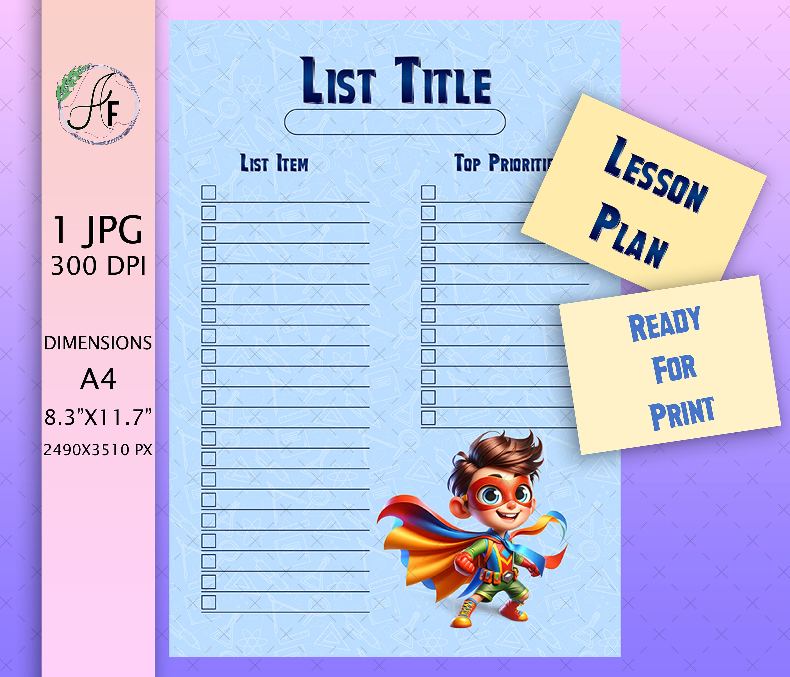 Lesson Plan Printable, Classroom Lesson Print, Homeschool Teacher Plan