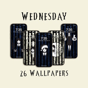 Set of 26 Merlina Wallpapers, The Thing, The Window, High-Res for iOS and Android, Gothic Girl, Black Wednesday INSTANT Digital Download