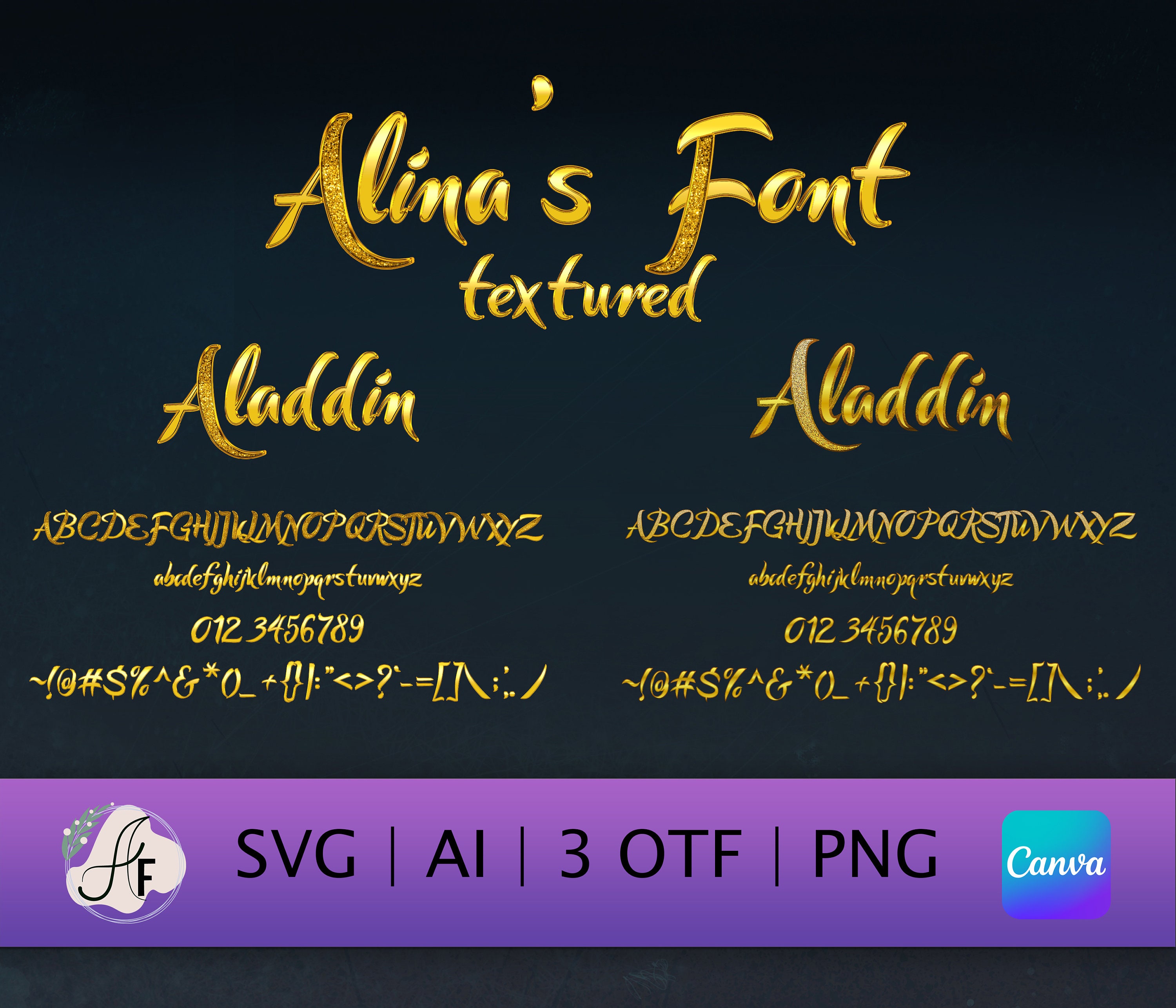 Aladin Gold Font Aladdin Textured Font Arabian Nights Font Etsy