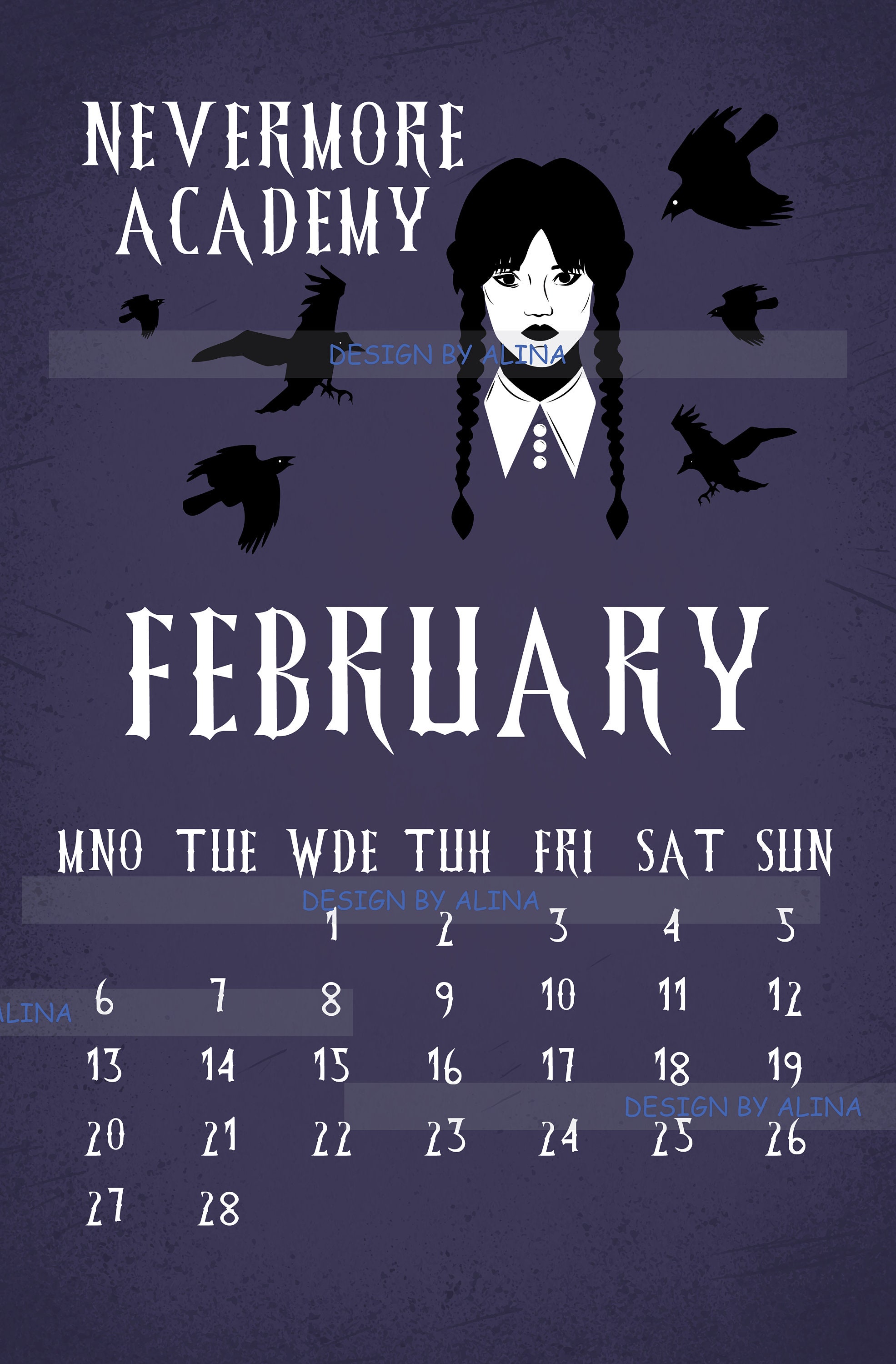 Wednesday Calendar Wednesday Addams Calendar Addams Family Etsy