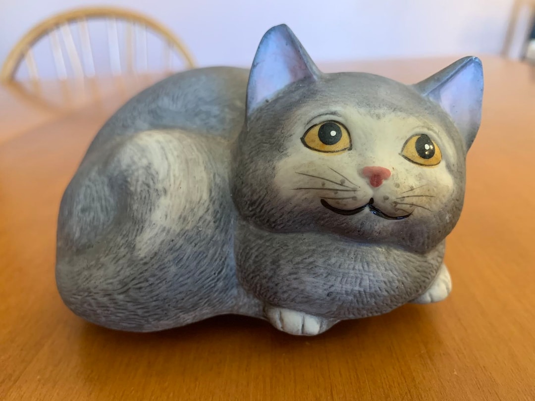 Vintage Cat Figurine Music Box Mann Cat Music Box Smiling Etsy