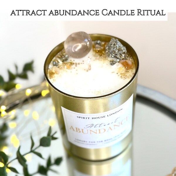 Abundance Crystal Infused Candle, Manifest Money, Intention Candle Ritual, Citrine, Pyrite, Spiritual Energy Healing,Soy:Spirit house London