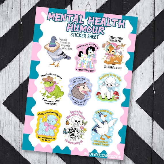 Mental Health Humour Sticker Sheet | Funny | Sarcastic Stickers | Junk Journal | Diary | Anxiety